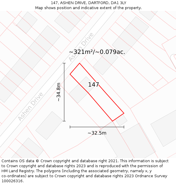 147, ASHEN DRIVE, DARTFORD, DA1 3LY: Plot and title map
