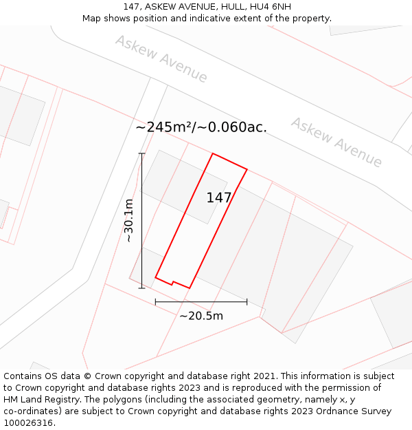 147, ASKEW AVENUE, HULL, HU4 6NH: Plot and title map