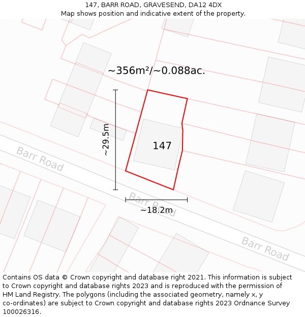 147, BARR ROAD, GRAVESEND, DA12 4DX: Plot and title map