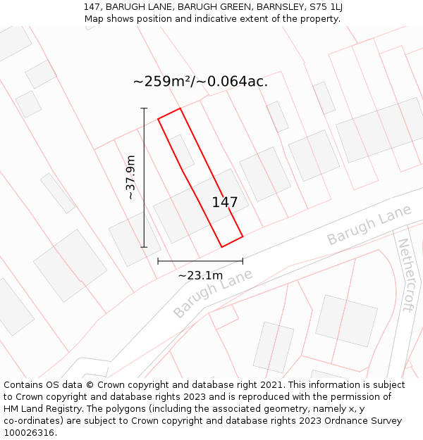 147, BARUGH LANE, BARUGH GREEN, BARNSLEY, S75 1LJ: Plot and title map