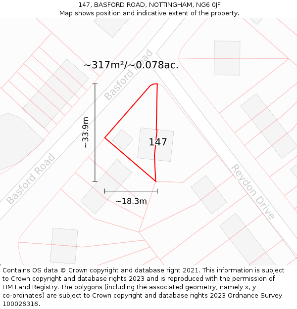 147, BASFORD ROAD, NOTTINGHAM, NG6 0JF: Plot and title map