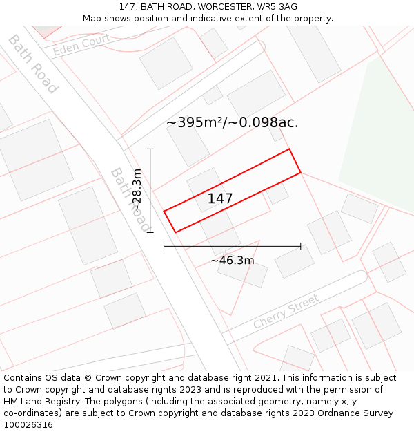 147, BATH ROAD, WORCESTER, WR5 3AG: Plot and title map