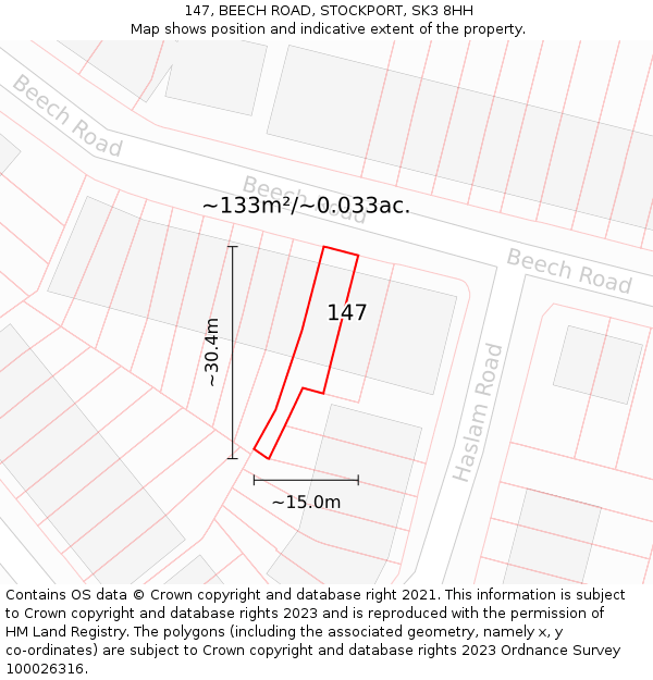147, BEECH ROAD, STOCKPORT, SK3 8HH: Plot and title map