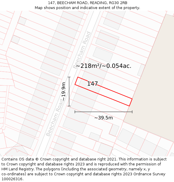 147, BEECHAM ROAD, READING, RG30 2RB: Plot and title map