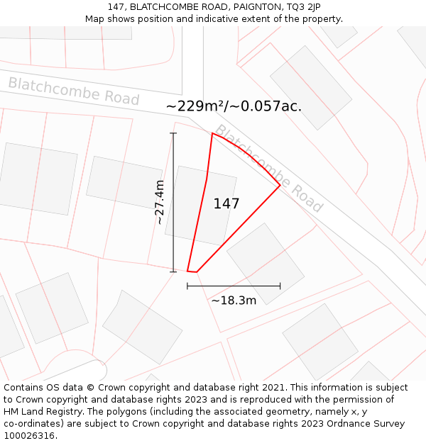 147, BLATCHCOMBE ROAD, PAIGNTON, TQ3 2JP: Plot and title map