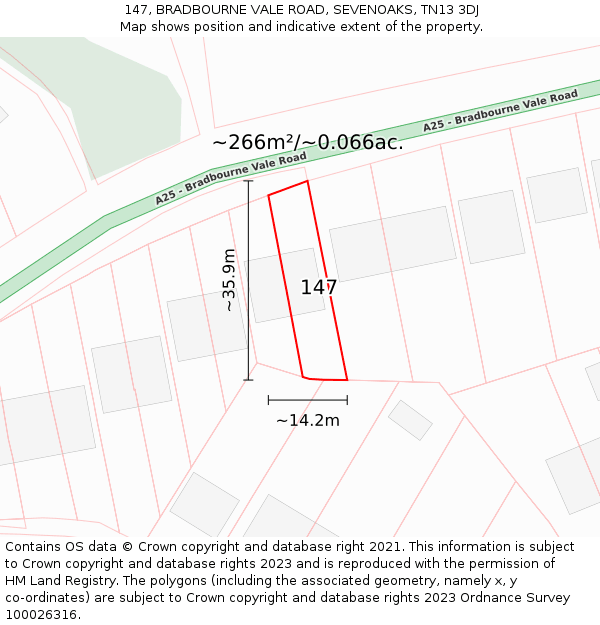 147, BRADBOURNE VALE ROAD, SEVENOAKS, TN13 3DJ: Plot and title map