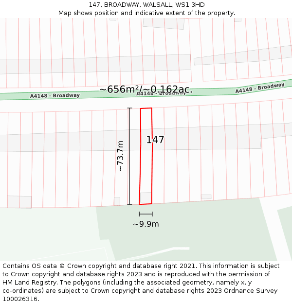 147, BROADWAY, WALSALL, WS1 3HD: Plot and title map