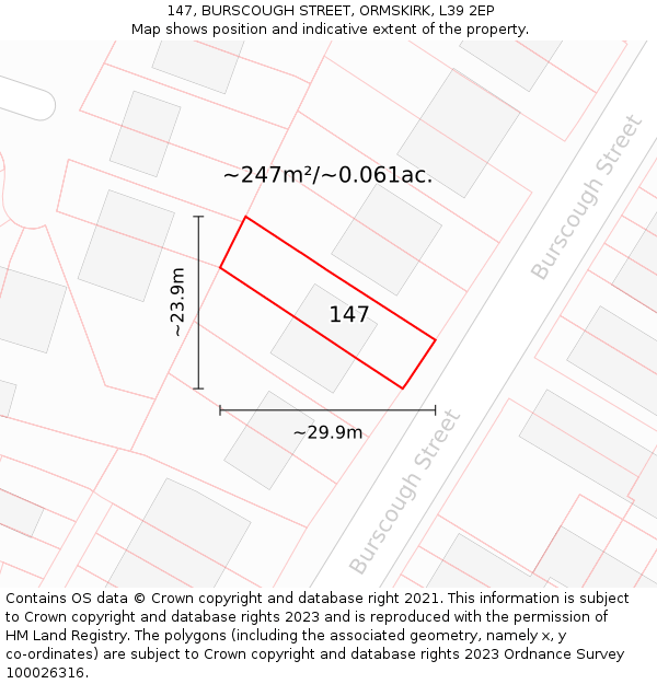 147, BURSCOUGH STREET, ORMSKIRK, L39 2EP: Plot and title map