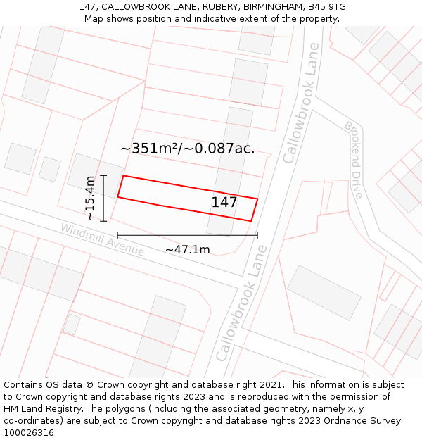 147, CALLOWBROOK LANE, RUBERY, BIRMINGHAM, B45 9TG: Plot and title map