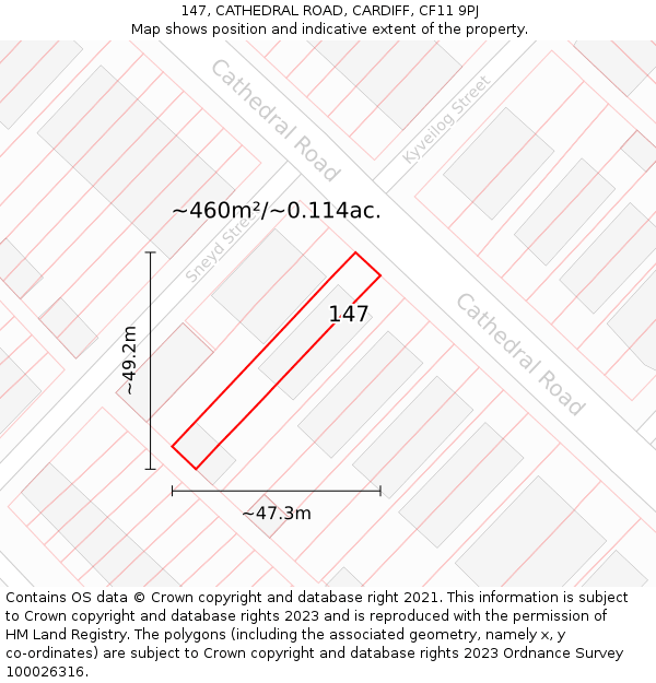 147, CATHEDRAL ROAD, CARDIFF, CF11 9PJ: Plot and title map