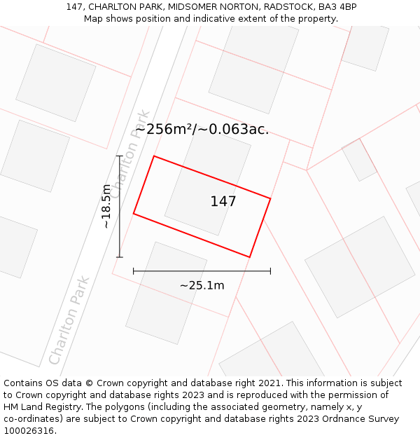 147, CHARLTON PARK, MIDSOMER NORTON, RADSTOCK, BA3 4BP: Plot and title map