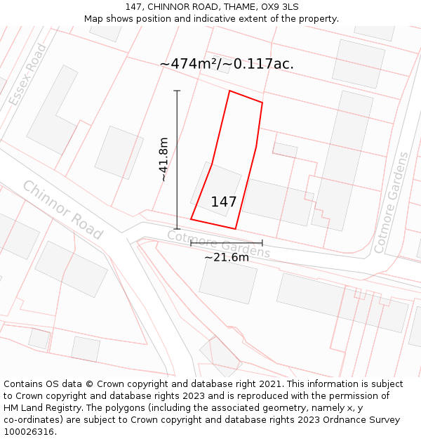 147, CHINNOR ROAD, THAME, OX9 3LS: Plot and title map