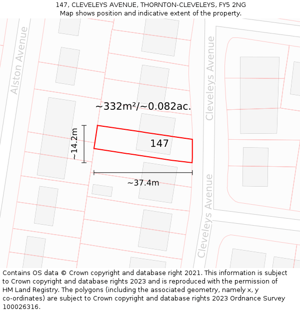 147, CLEVELEYS AVENUE, THORNTON-CLEVELEYS, FY5 2NG: Plot and title map