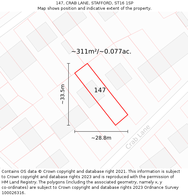 147, CRAB LANE, STAFFORD, ST16 1SP: Plot and title map