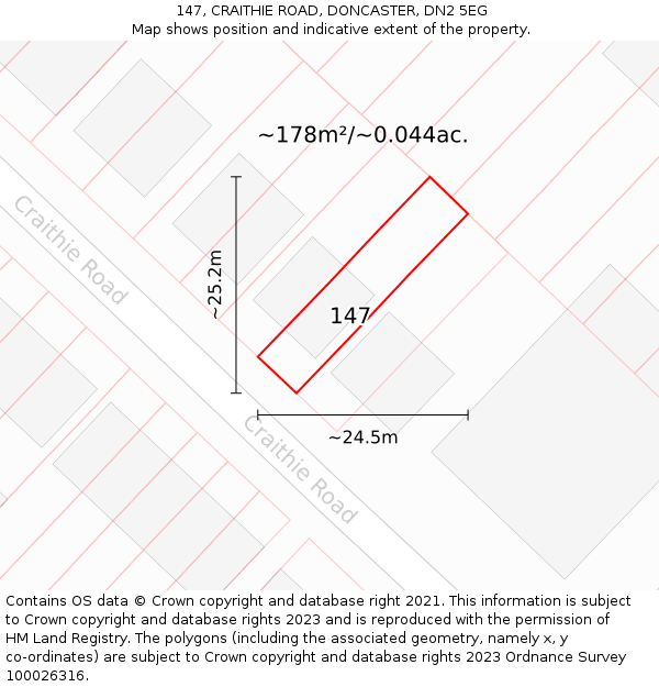 147, CRAITHIE ROAD, DONCASTER, DN2 5EG: Plot and title map