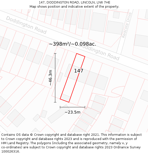 147, DODDINGTON ROAD, LINCOLN, LN6 7HE: Plot and title map