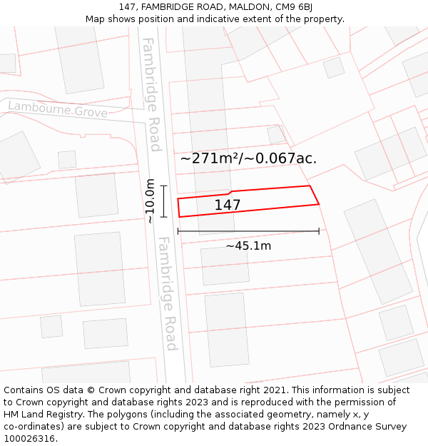 147, FAMBRIDGE ROAD, MALDON, CM9 6BJ: Plot and title map