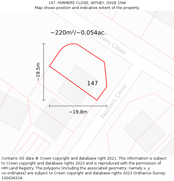 147, FARMERS CLOSE, WITNEY, OX28 1NW: Plot and title map