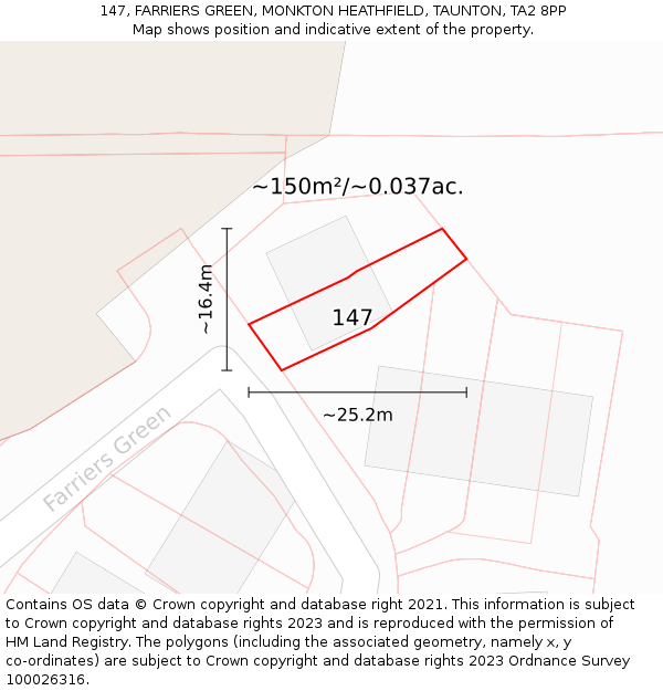 147, FARRIERS GREEN, MONKTON HEATHFIELD, TAUNTON, TA2 8PP: Plot and title map