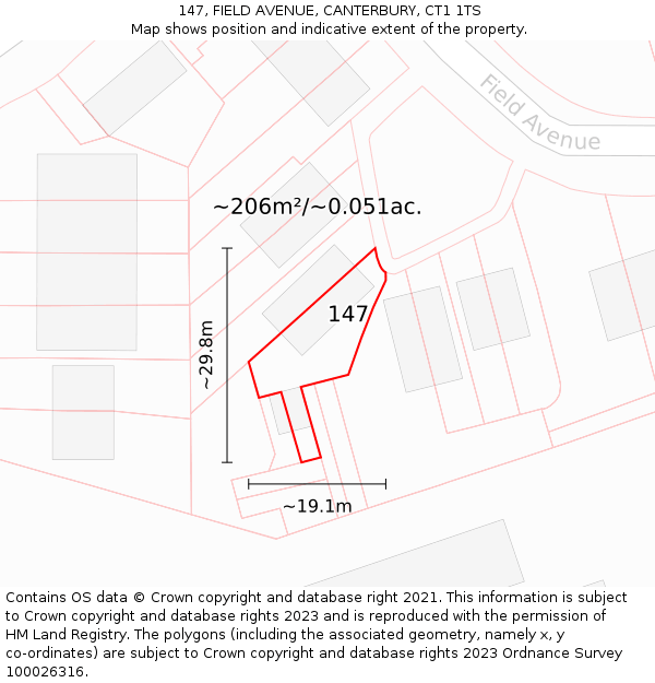 147, FIELD AVENUE, CANTERBURY, CT1 1TS: Plot and title map