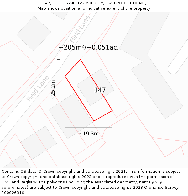 147, FIELD LANE, FAZAKERLEY, LIVERPOOL, L10 4XQ: Plot and title map