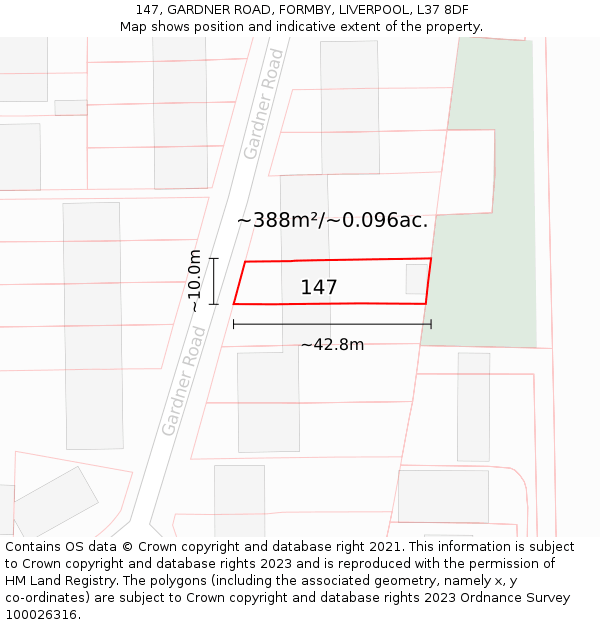 147, GARDNER ROAD, FORMBY, LIVERPOOL, L37 8DF: Plot and title map