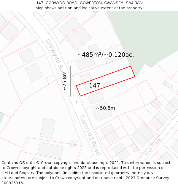 147, GORWYDD ROAD, GOWERTON, SWANSEA, SA4 3AN: Plot and title map