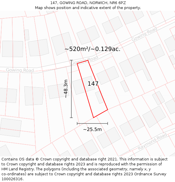 147, GOWING ROAD, NORWICH, NR6 6PZ: Plot and title map