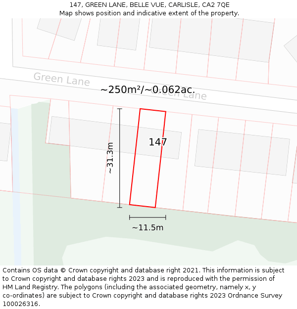 147, GREEN LANE, BELLE VUE, CARLISLE, CA2 7QE: Plot and title map