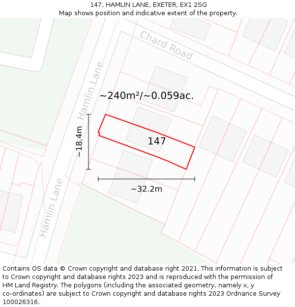 147, HAMLIN LANE, EXETER, EX1 2SG: Plot and title map