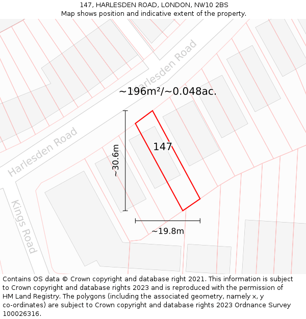 147, HARLESDEN ROAD, LONDON, NW10 2BS: Plot and title map