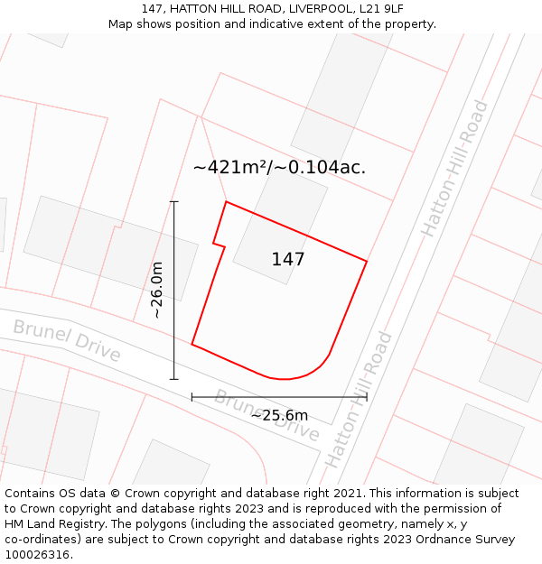 147, HATTON HILL ROAD, LIVERPOOL, L21 9LF: Plot and title map