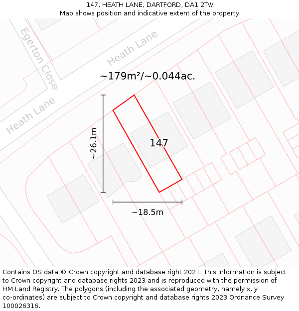 147, HEATH LANE, DARTFORD, DA1 2TW: Plot and title map