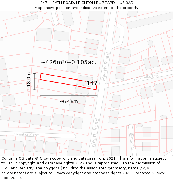 147, HEATH ROAD, LEIGHTON BUZZARD, LU7 3AD: Plot and title map