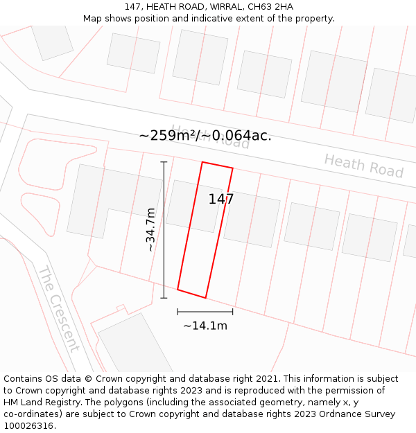 147, HEATH ROAD, WIRRAL, CH63 2HA: Plot and title map