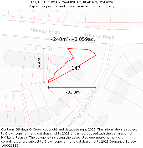 147, HENLEY ROAD, CAVERSHAM, READING, RG4 6DW: Plot and title map