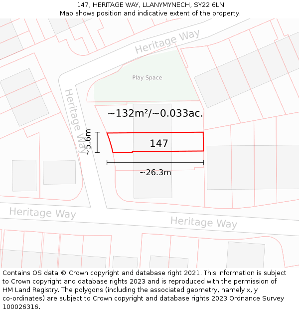 147, HERITAGE WAY, LLANYMYNECH, SY22 6LN: Plot and title map