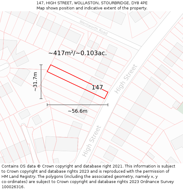 147, HIGH STREET, WOLLASTON, STOURBRIDGE, DY8 4PE: Plot and title map