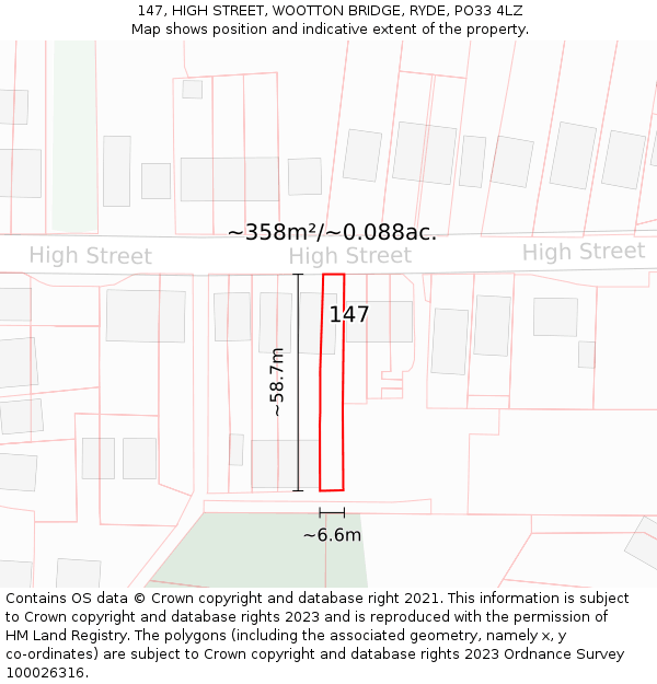147, HIGH STREET, WOOTTON BRIDGE, RYDE, PO33 4LZ: Plot and title map