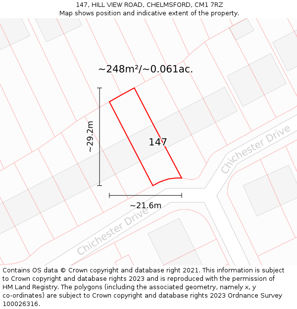 147, HILL VIEW ROAD, CHELMSFORD, CM1 7RZ: Plot and title map