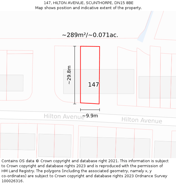 147, HILTON AVENUE, SCUNTHORPE, DN15 8BE: Plot and title map
