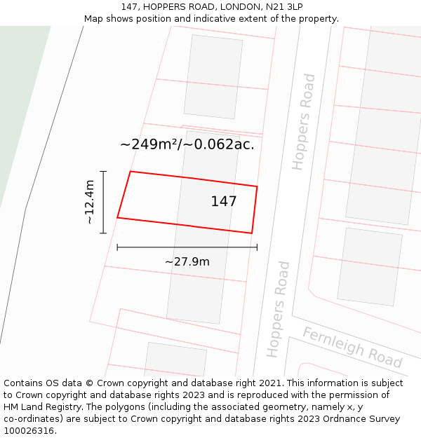 147, HOPPERS ROAD, LONDON, N21 3LP: Plot and title map