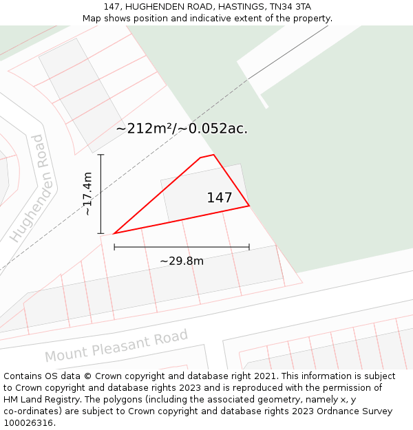 147, HUGHENDEN ROAD, HASTINGS, TN34 3TA: Plot and title map