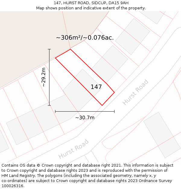 147, HURST ROAD, SIDCUP, DA15 9AH: Plot and title map