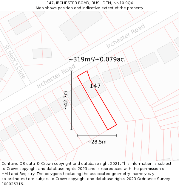 147, IRCHESTER ROAD, RUSHDEN, NN10 9QX: Plot and title map