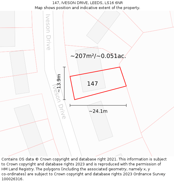 147, IVESON DRIVE, LEEDS, LS16 6NR: Plot and title map