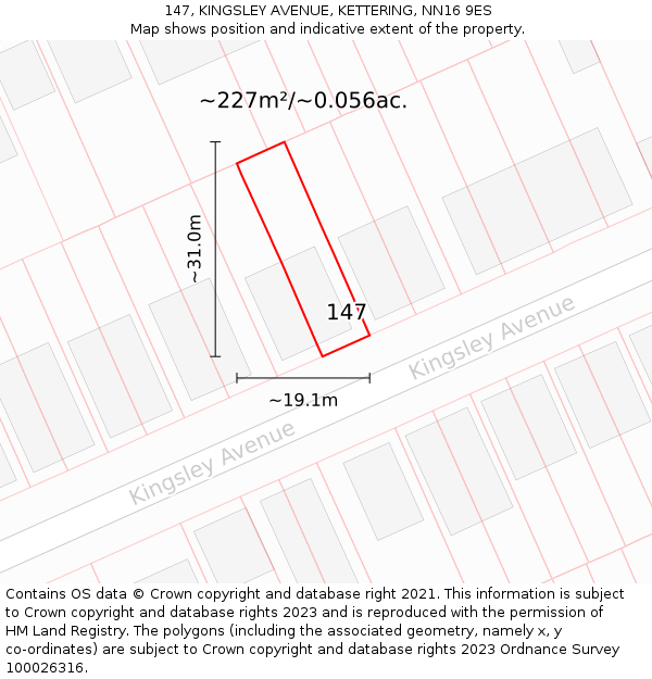 147, KINGSLEY AVENUE, KETTERING, NN16 9ES: Plot and title map