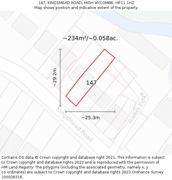 147, KINGSMEAD ROAD, HIGH WYCOMBE, HP11 1HZ: Plot and title map