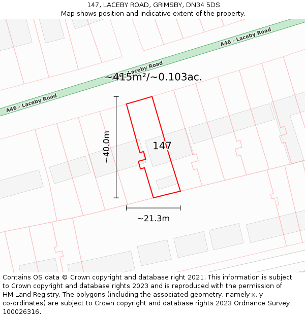 147, LACEBY ROAD, GRIMSBY, DN34 5DS: Plot and title map