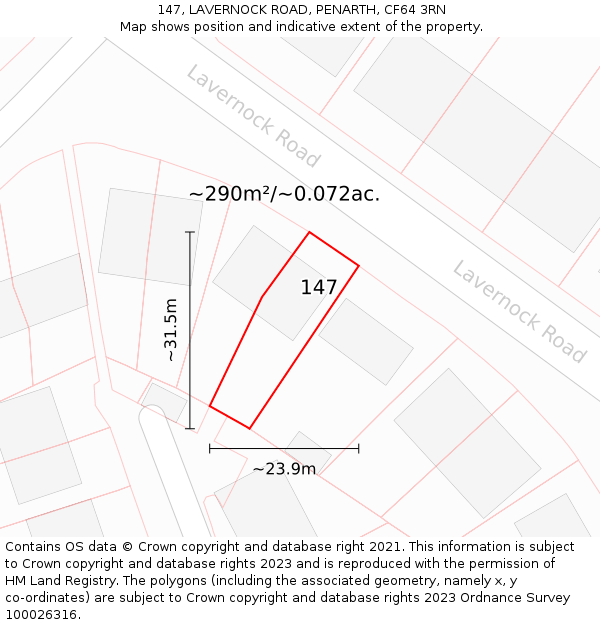 147, LAVERNOCK ROAD, PENARTH, CF64 3RN: Plot and title map